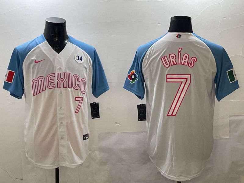 Men 2025 World Cub Mexico #7 Urias White Nike MLB Jersey style 4